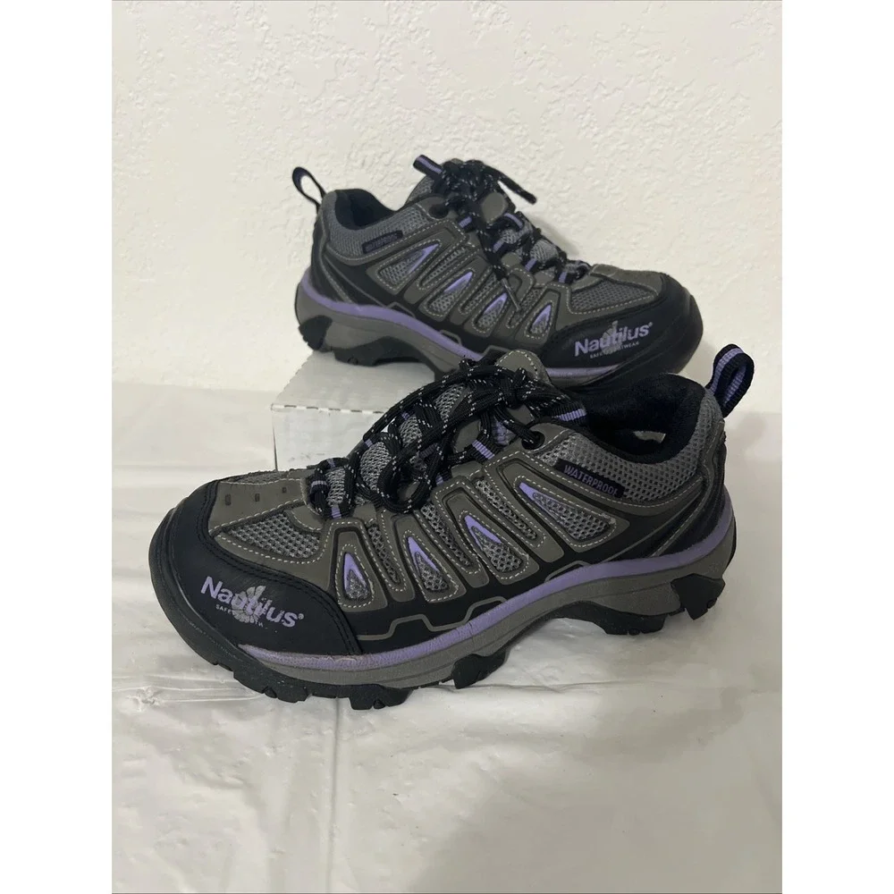 Nautilus Women Steel Toe Waterproof Safety Gray Purple Work Shoe 6.5 Condition